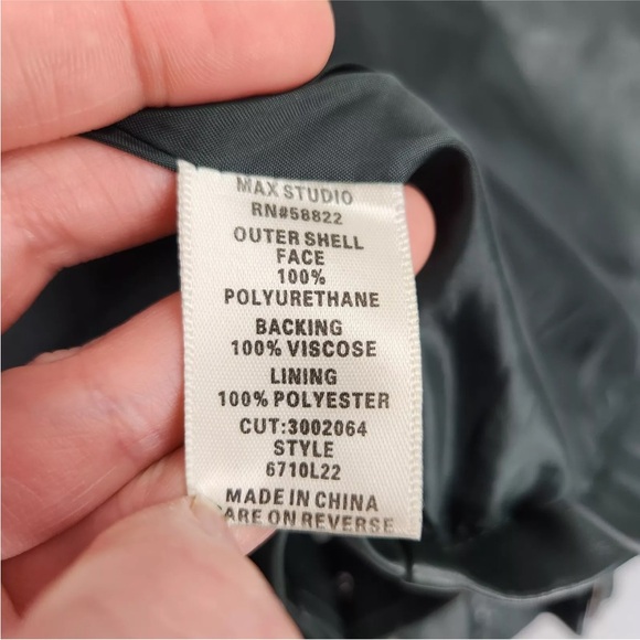 Max Studio Jacket Womens Medium Green Vegan Leather Moto Zip NEW - Picture 9 of 12